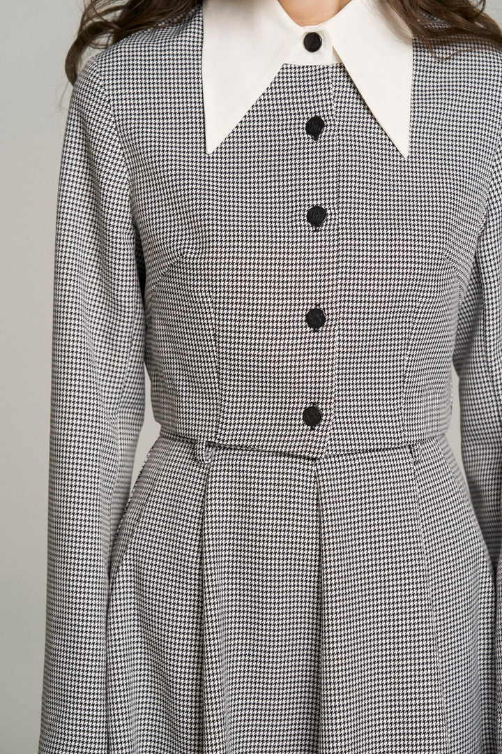 《つい一口食べちゃいました》ハイウエストサーキュラースカート-Houndstooth check