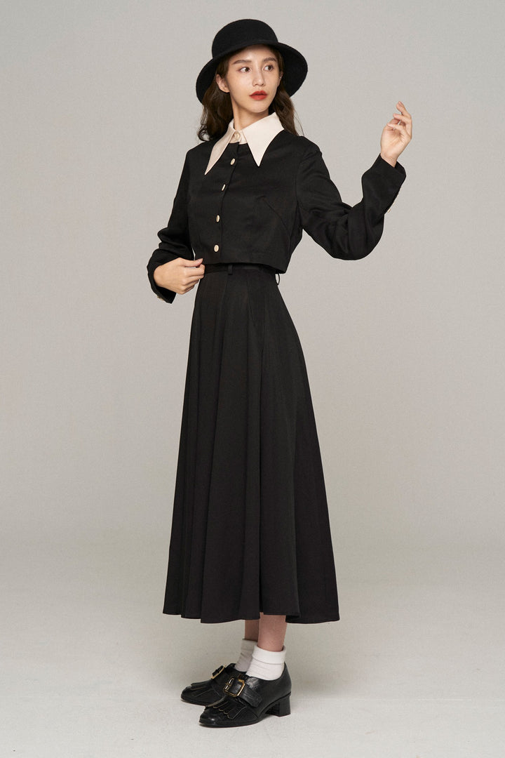 《つい一口食べちゃいました》ハイウエストサーキュラースカート-Black
