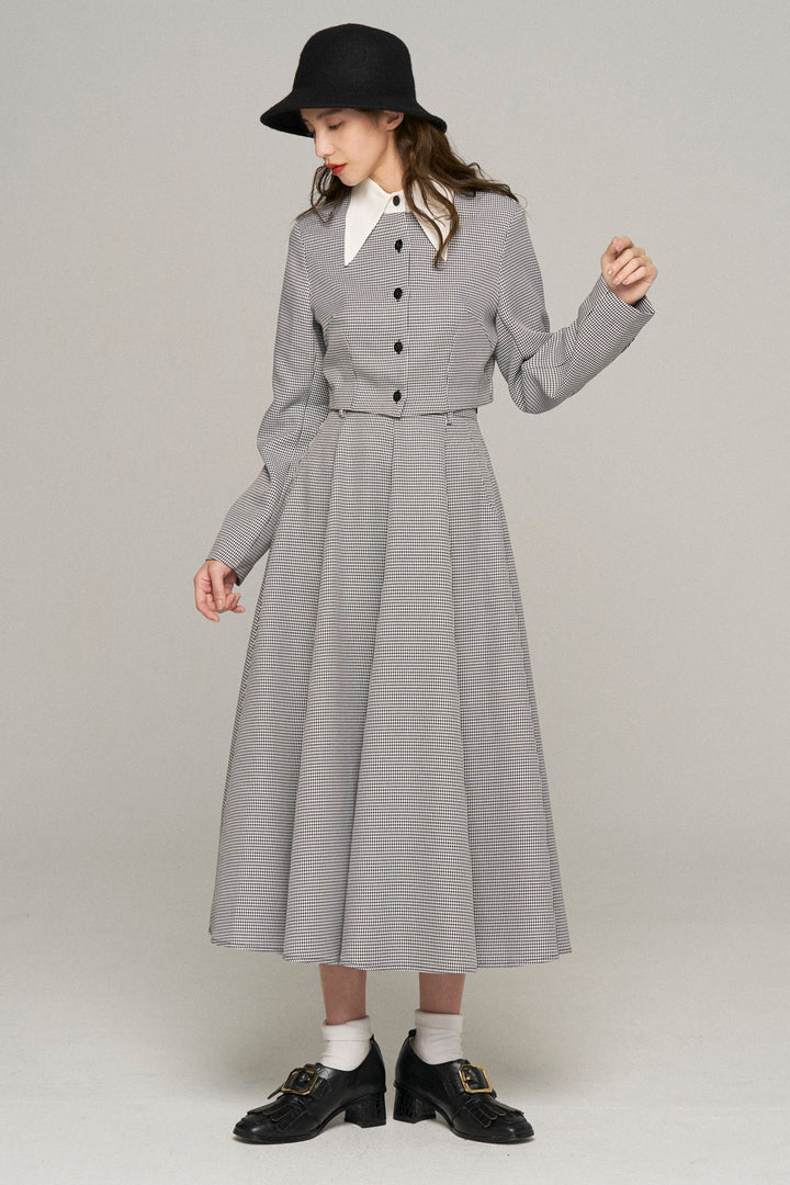 《つい一口食べちゃいました》ハイウエストサーキュラースカート-Houndstooth check