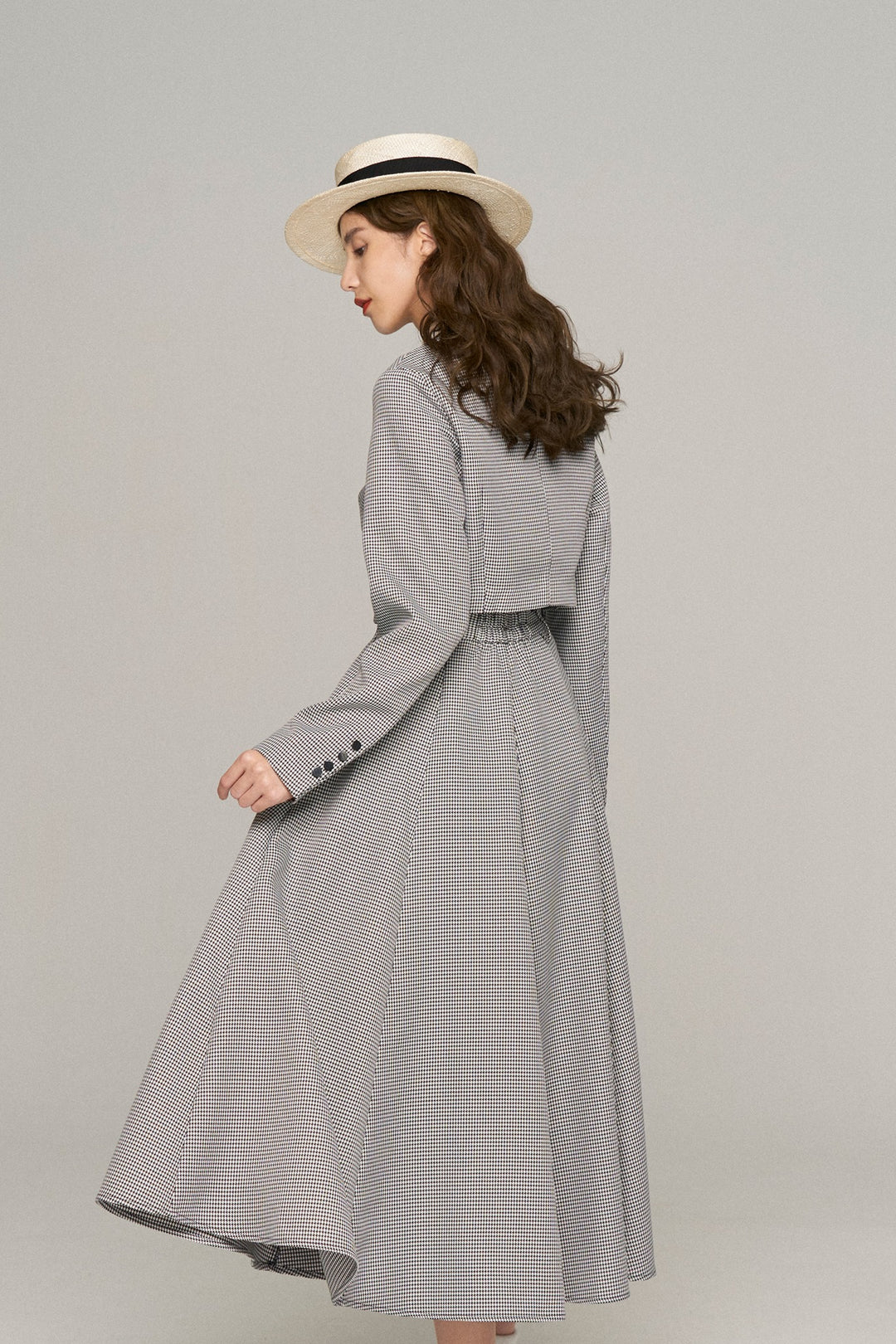 《つい一口食べちゃいました》ハイウエストサーキュラースカート-Houndstooth check