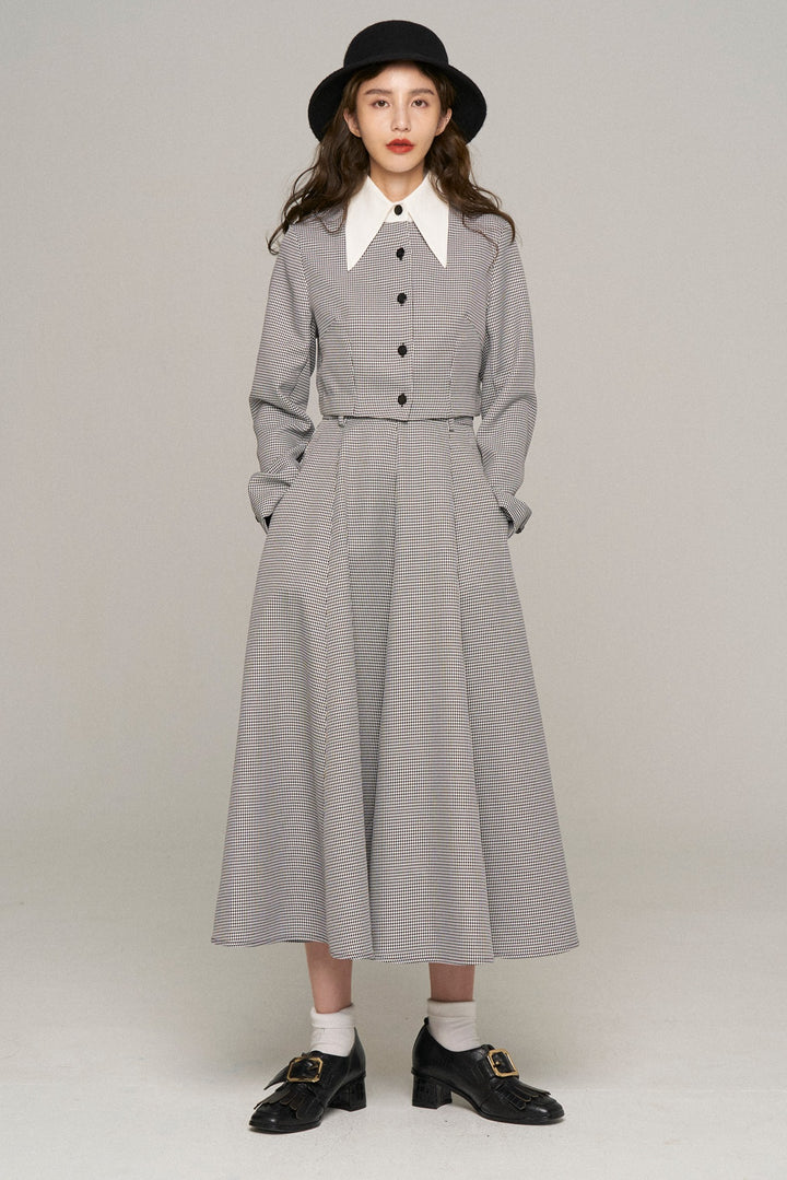 《つい一口食べちゃいました》ハイウエストサーキュラースカート-Houndstooth check