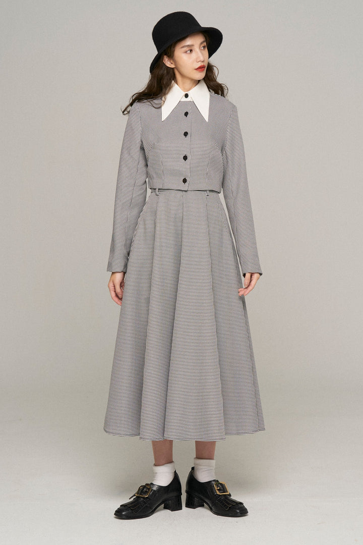 《つい一口食べちゃいました》ハイウエストサーキュラースカート-Houndstooth check