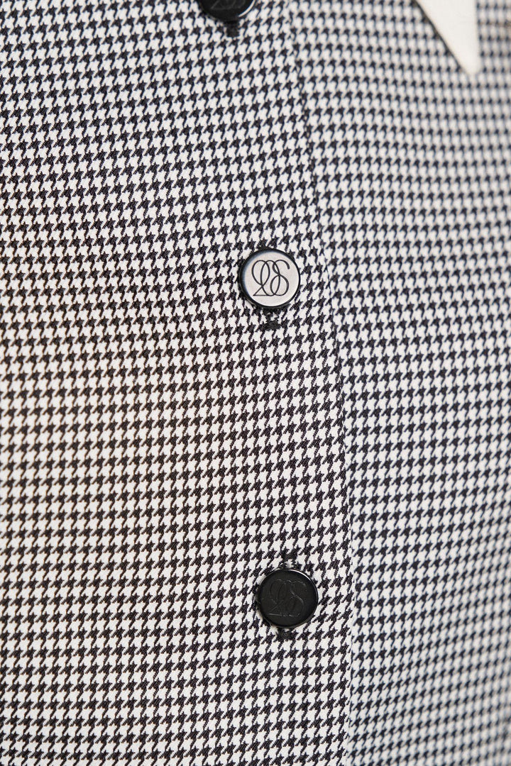 《つい一口食べちゃいました》バリモアカラークロップドブラウス-Houndstooth check