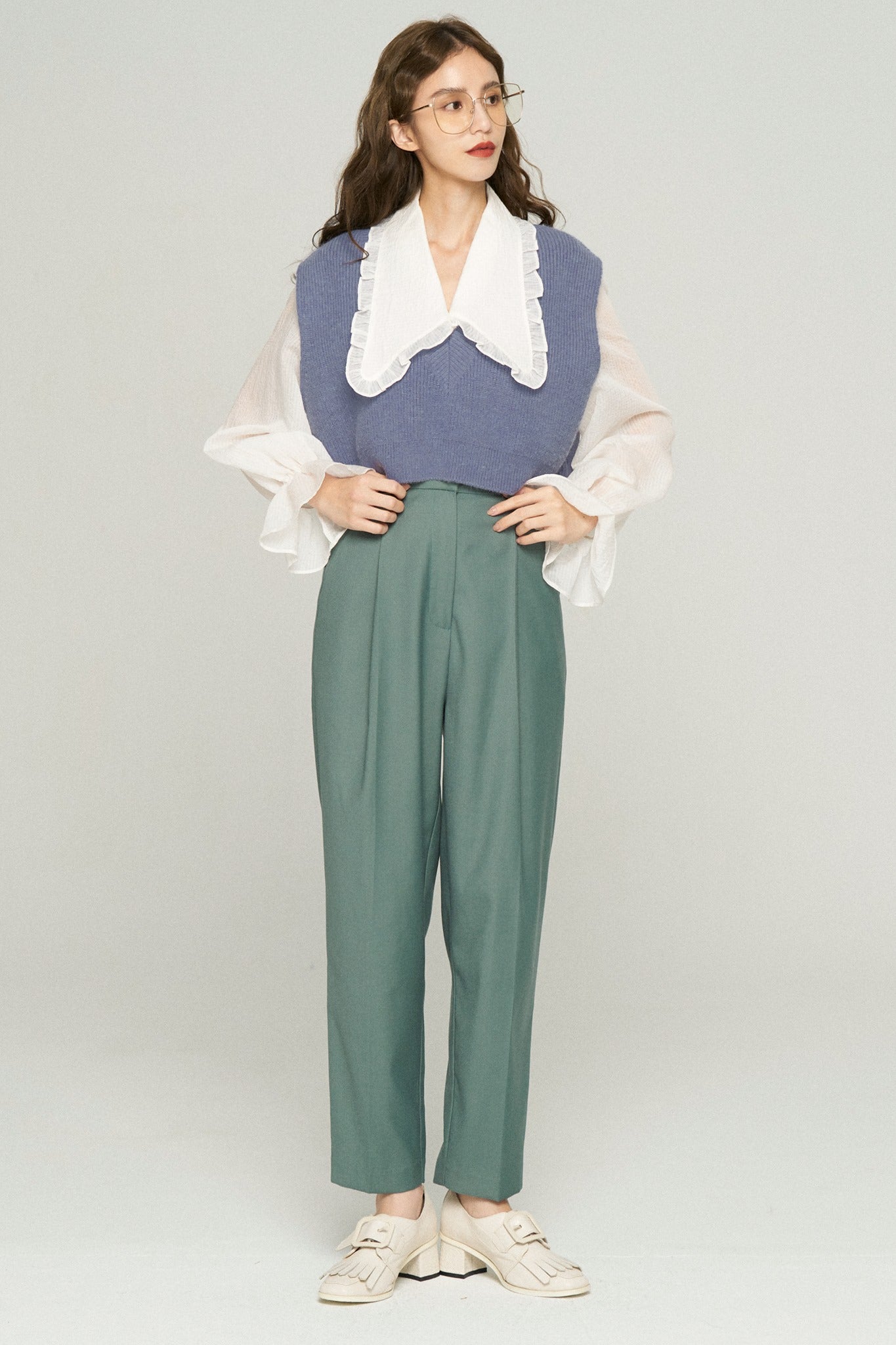 メリーがまた嫉妬している》シースルーフリルブラウス-Off White