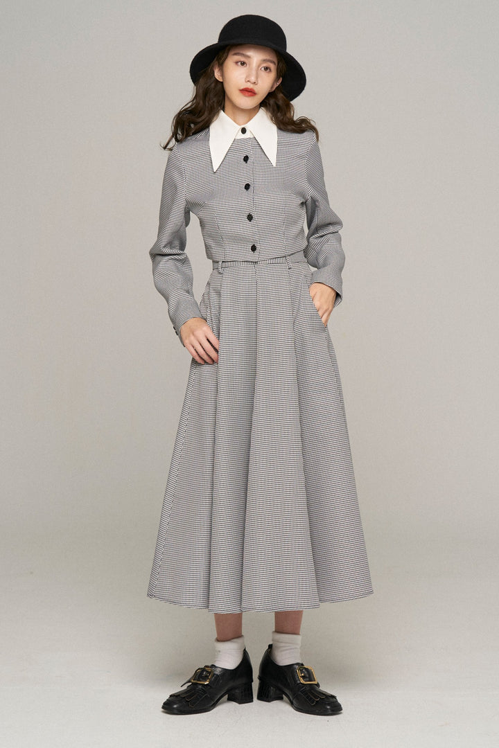 《つい一口食べちゃいました》ハイウエストサーキュラースカート-Houndstooth check