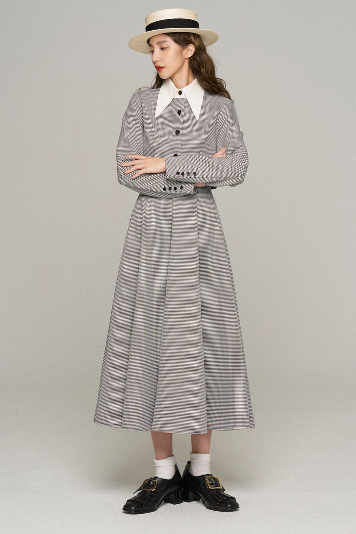 《つい一口食べちゃいました》ハイウエストサーキュラースカート-Houndstooth check