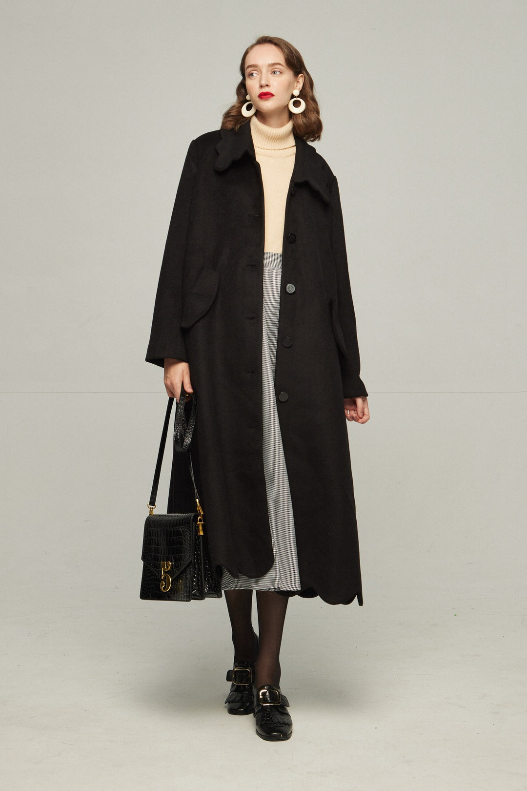 《つい一口食べちゃいました》ハイウエストサーキュラースカート-Houndstooth check