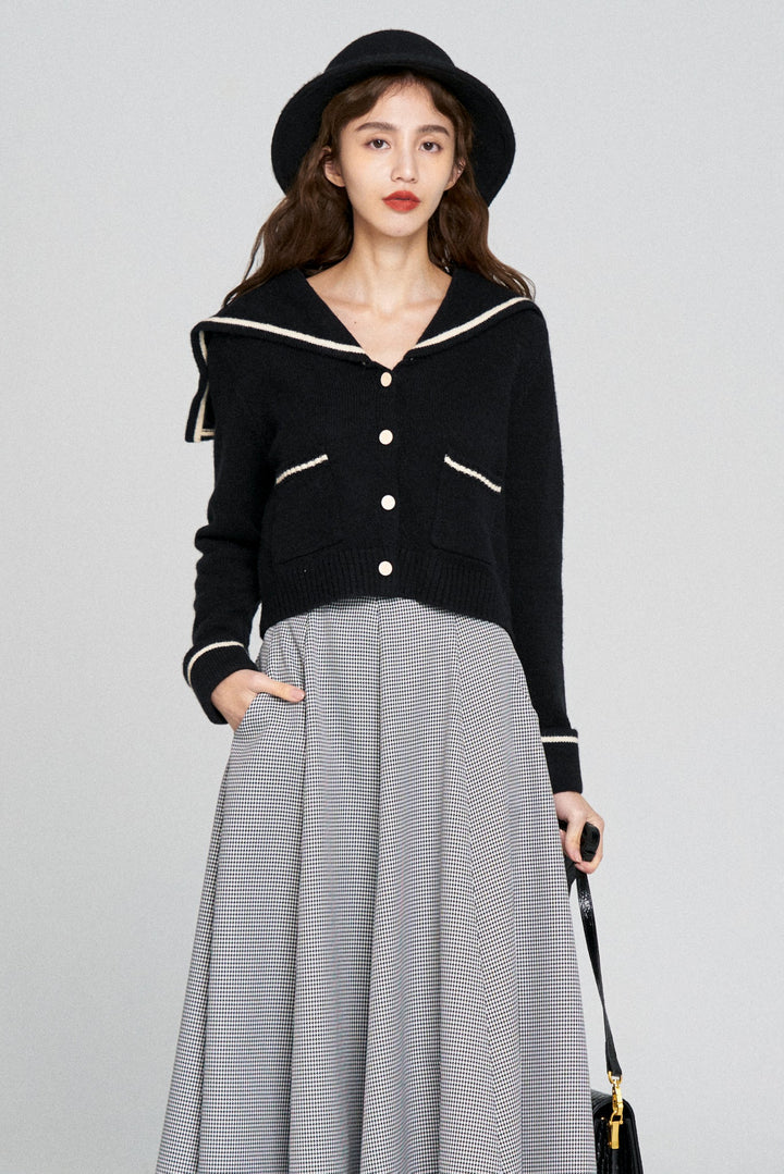 《つい一口食べちゃいました》ハイウエストサーキュラースカート-Houndstooth check