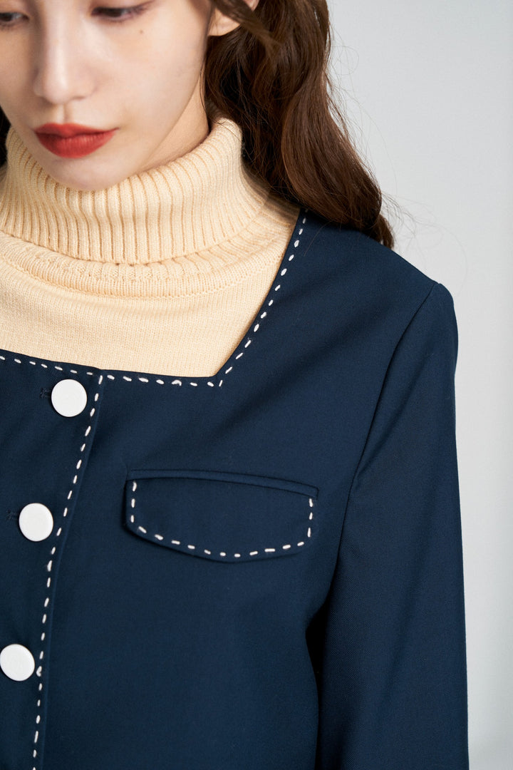 《ヘレンは甘い物を食べない》クロップドジャケット-Navy