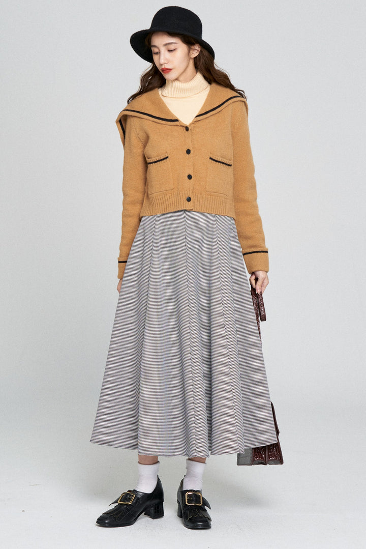《つい一口食べちゃいました》ハイウエストサーキュラースカート-Houndstooth check