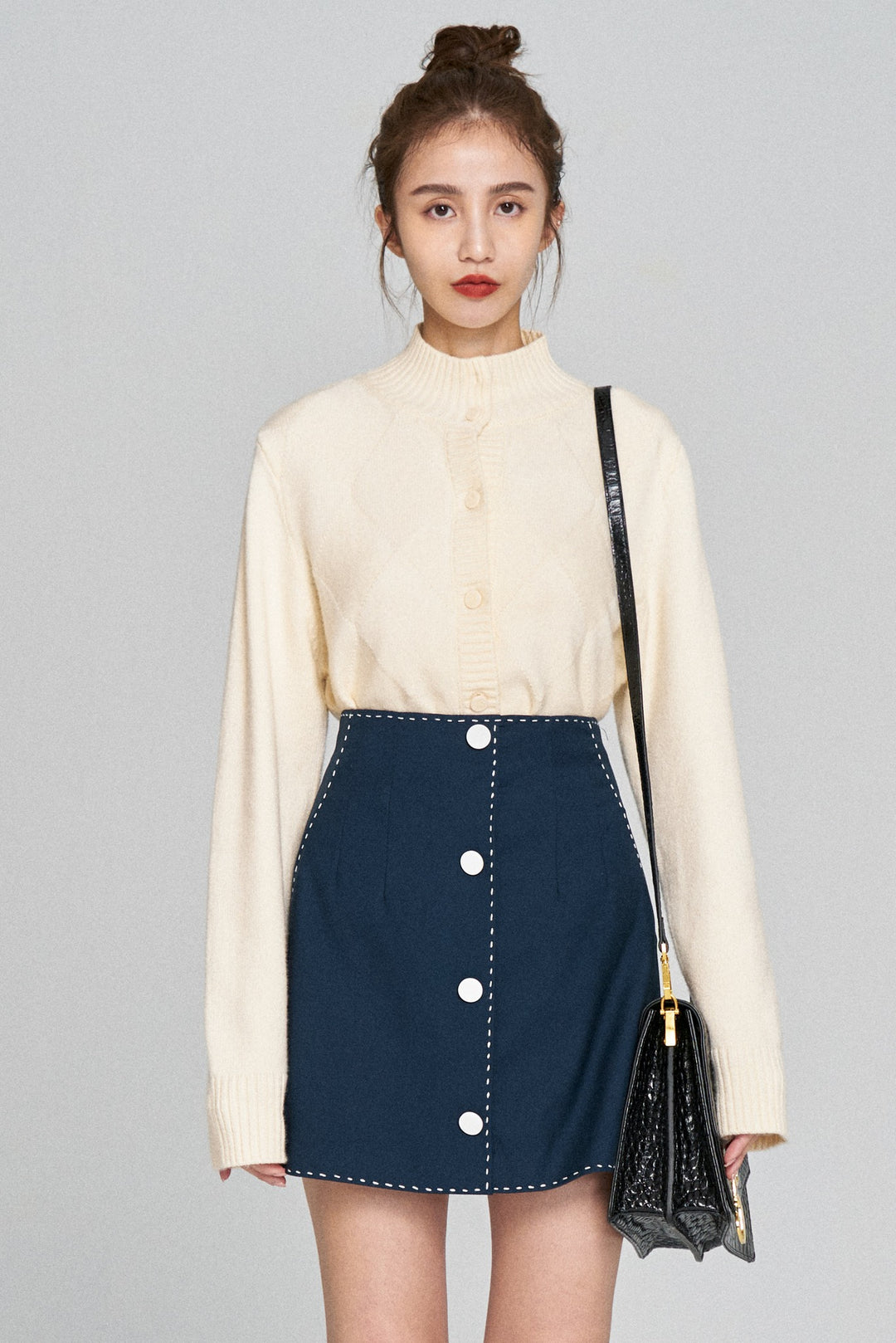 《ヘレンは甘い物を食べない》ハイウエストスカート-Navy