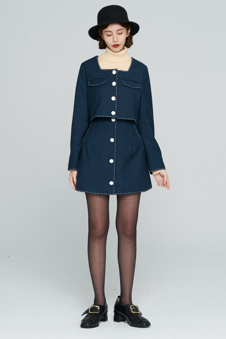 《ヘレンは甘い物を食べない》クロップドジャケット-Navy