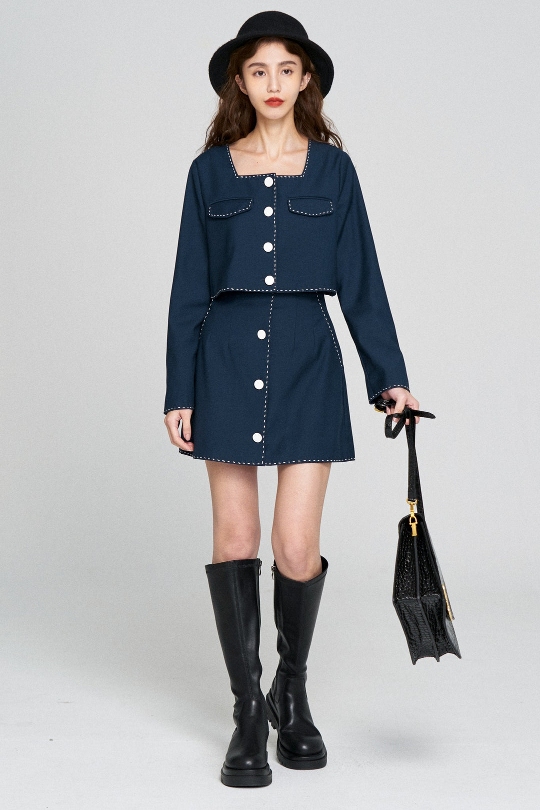 《ヘレンは甘い物を食べない》ハイウエストスカート-Navy