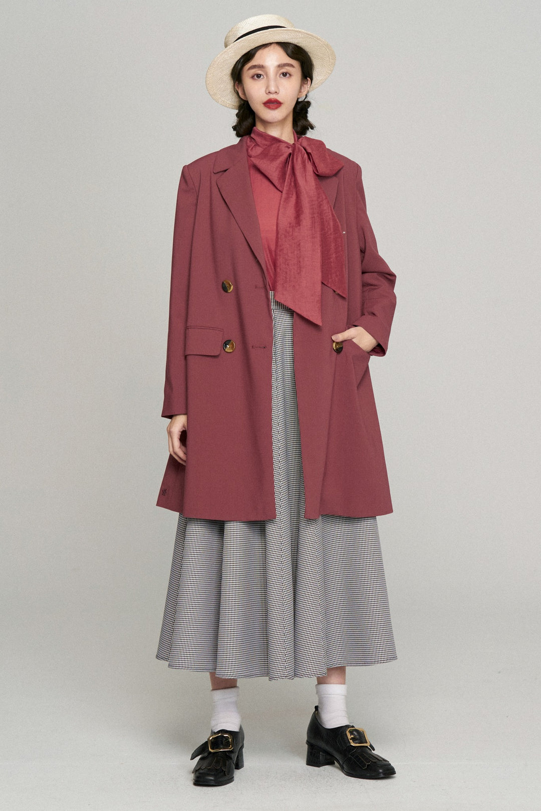 《つい一口食べちゃいました》ハイウエストサーキュラースカート-Houndstooth check