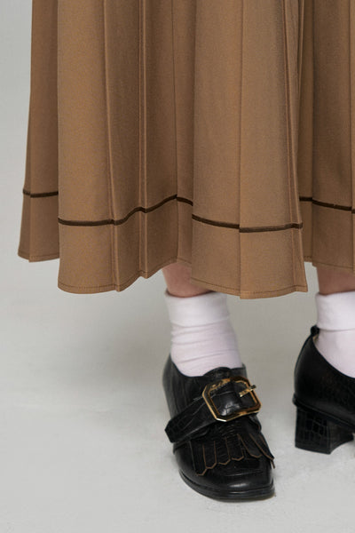 《うちで晩御飯食べていきなよ》ハイウエストプリーツスカート-Brown