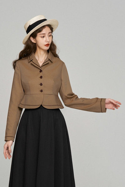 《うちで晩御飯食べていきなよ》ペプラムジャケット-Brown