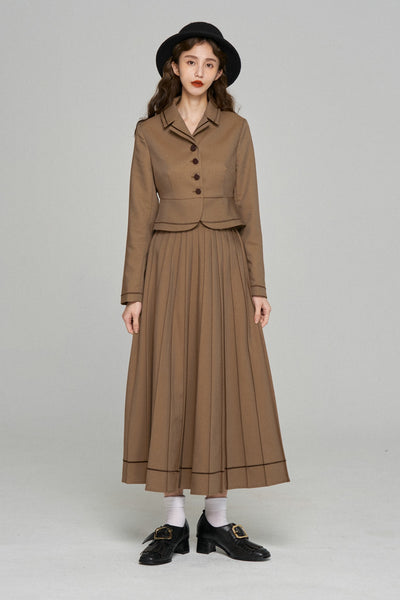 《うちで晩御飯食べていきなよ》ペプラムジャケット-Brown