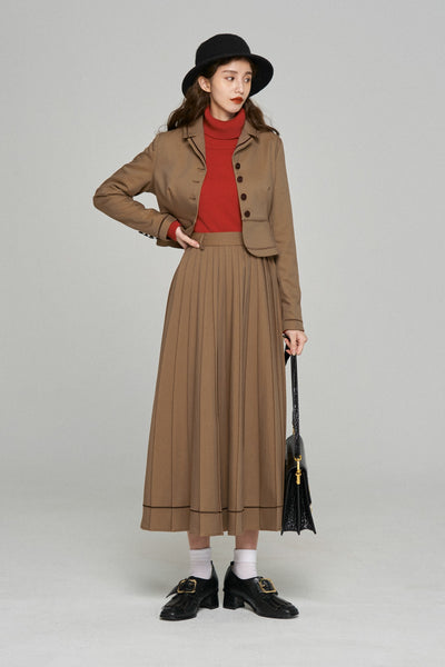 《うちで晩御飯食べていきなよ》ペプラムジャケット-Brown