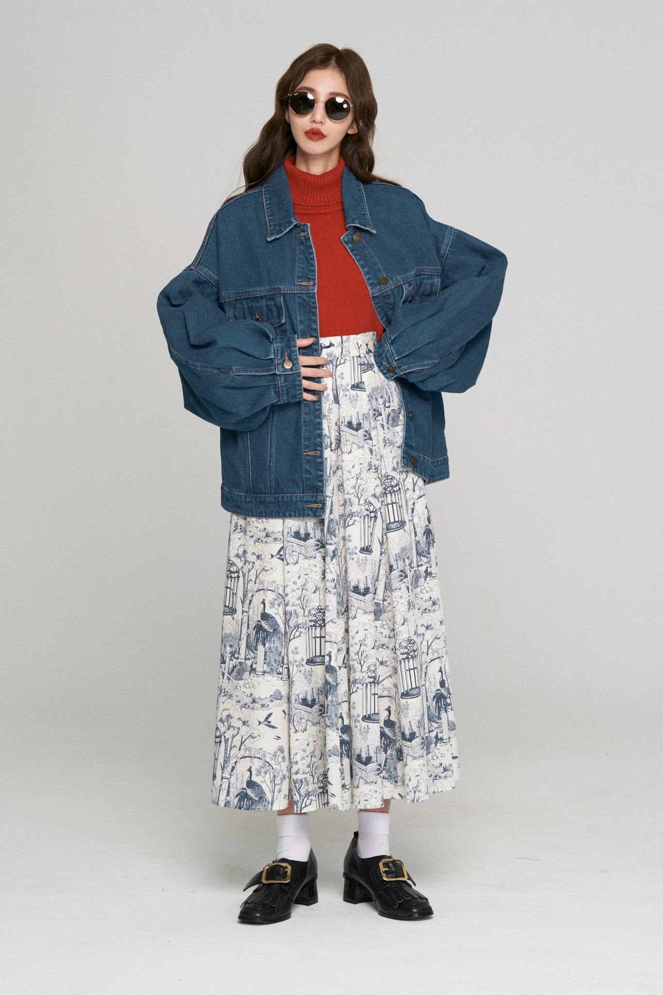《孔雀が裏庭にいる》ハイウエストドレープスカート
