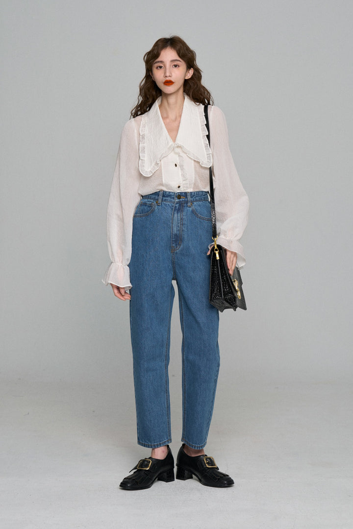 《メリーがまた嫉妬している》シースルーフリルブラウス-Off White