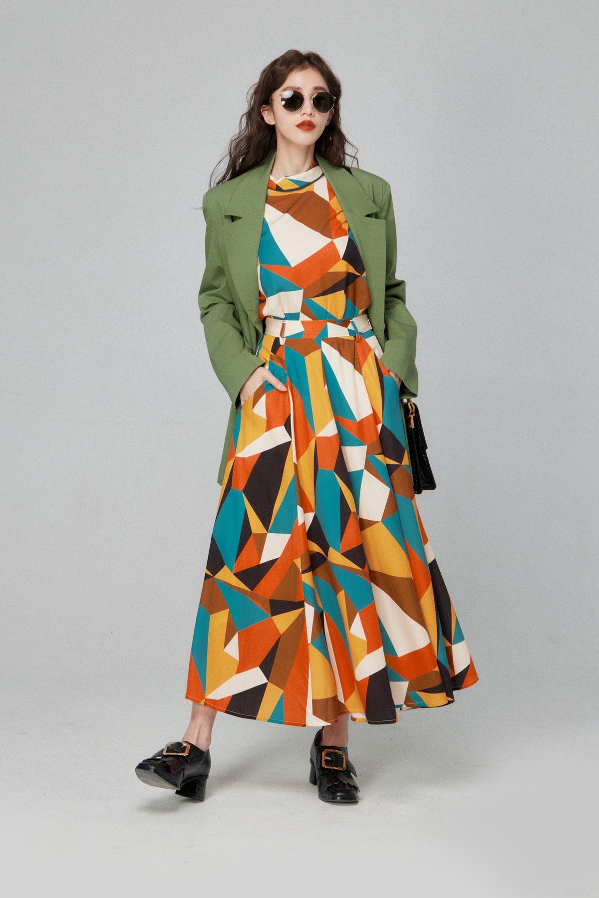 《Draw a map with tree branches》Double button jacket-Light green
