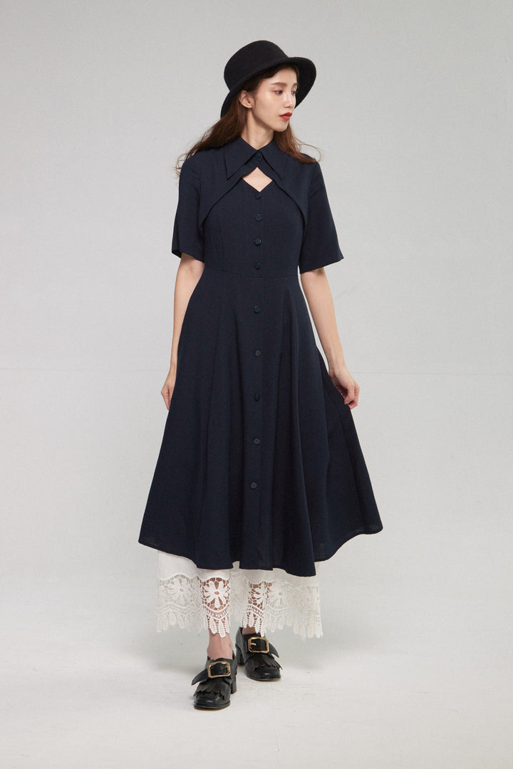 《魔法を一振りして》クラシカルシャツドレス-Navy