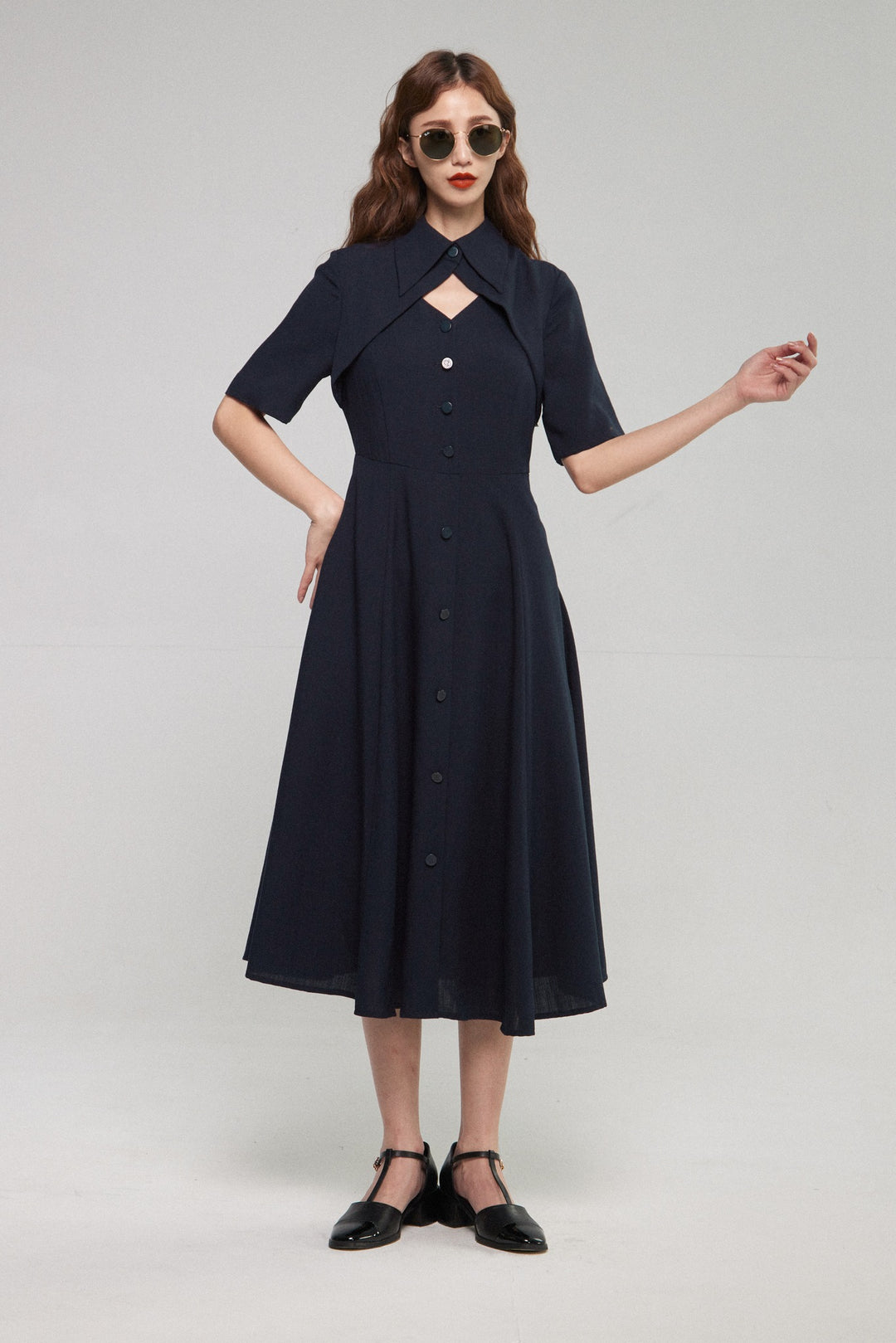 《魔法を一振りして》クラシカルシャツドレス-Navy