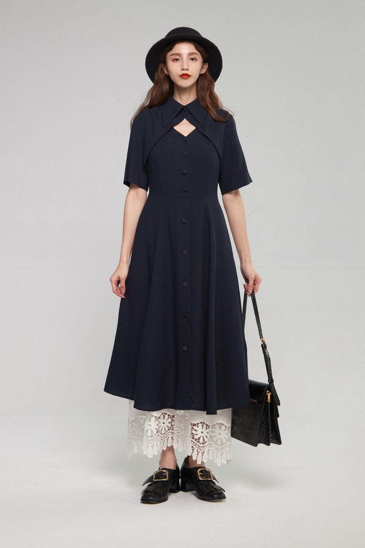 《魔法を一振りして》クラシカルシャツドレス-Navy