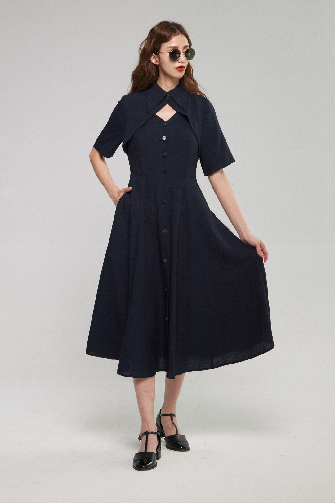 《魔法を一振りして》クラシカルシャツドレス-Navy
