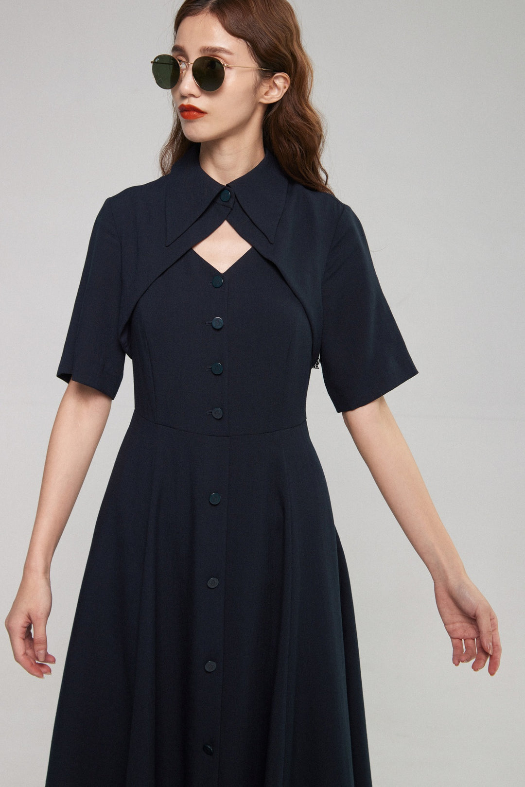《魔法を一振りして》クラシカルシャツドレス-Navy