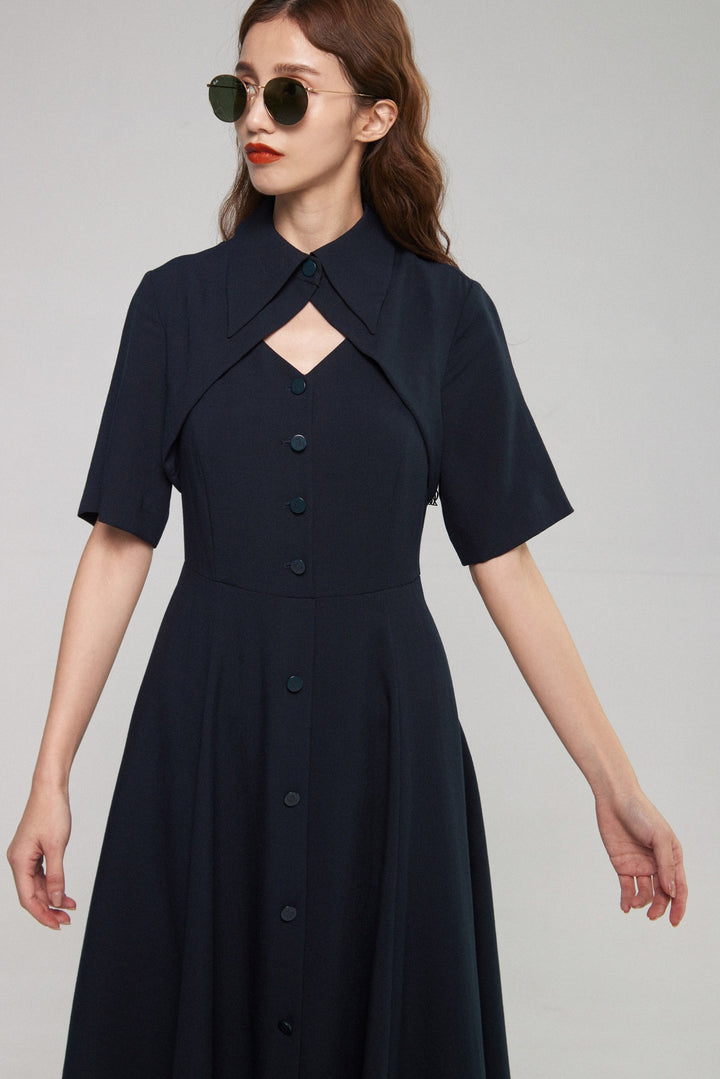《魔法を一振りして》クラシカルシャツドレス-Navy