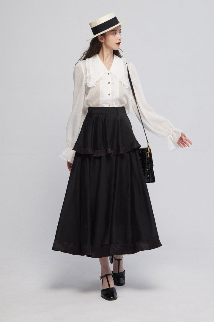 《メリーがまた嫉妬している》シースルーフリルブラウス-Off White
