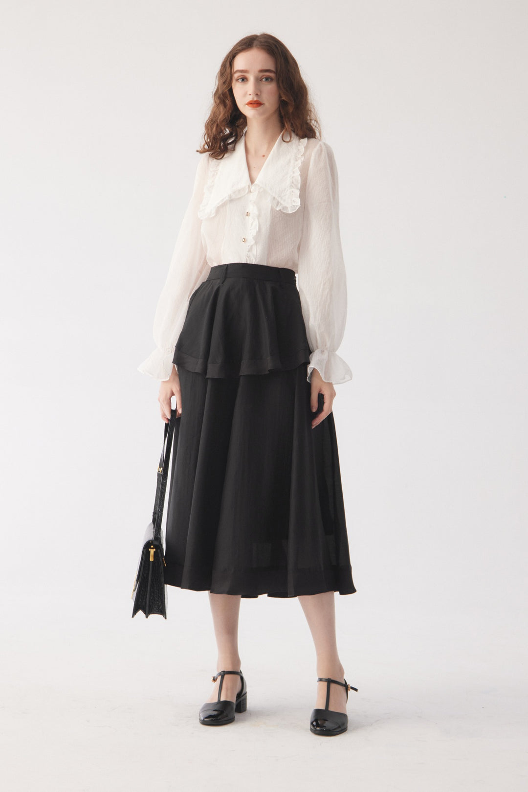 《メリーがまた嫉妬している》シースルーフリルブラウス-Off White