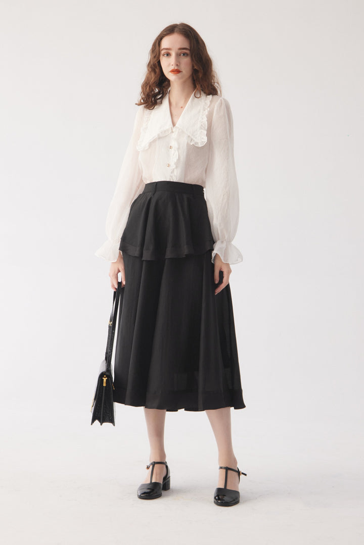 《メリーがまた嫉妬している》シースルーフリルブラウス-Off White