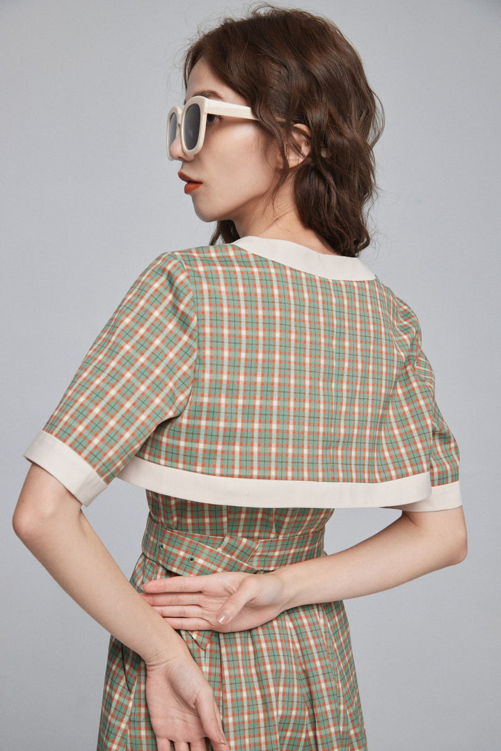 《北京ダックを持ち帰りで》ショルダーストラップハイウエストドレス-Green