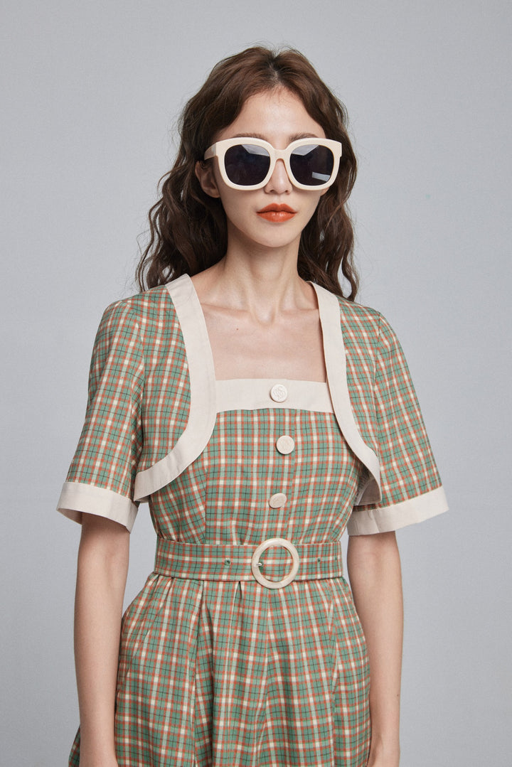 《北京ダックを持ち帰りで》ショルダーストラップハイウエストドレス-Green