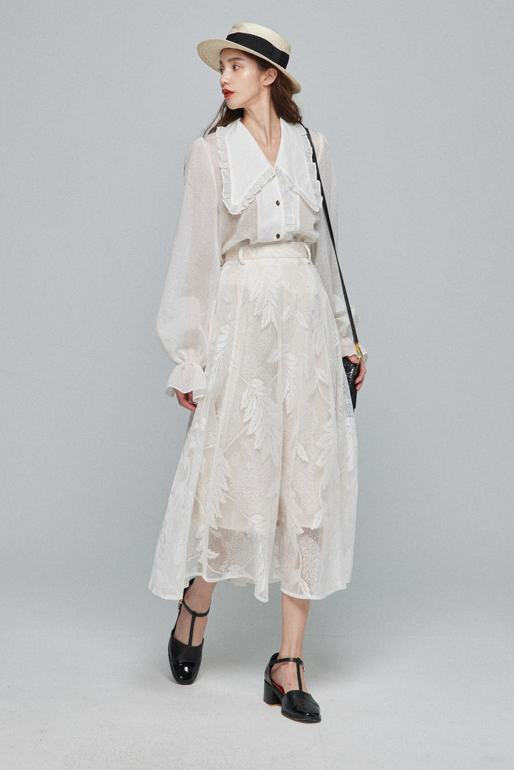 《メリーがまた嫉妬している》シースルーフリルブラウス-Off White