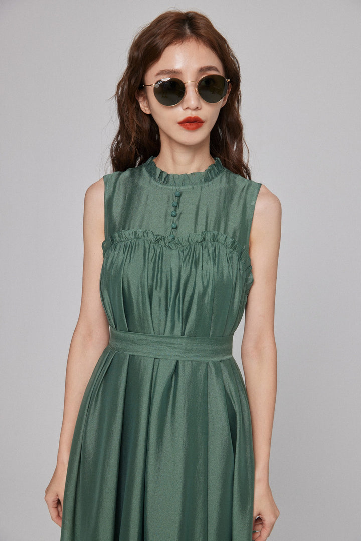 《キラキラ輝く湖面に》ラッフルトリムドレス-Dark green