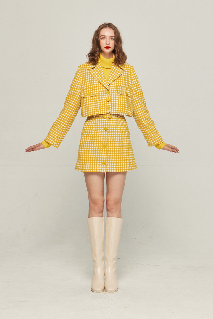 《ウィッグとサングラスをして》ギンガムチェックジャケット-Yellow