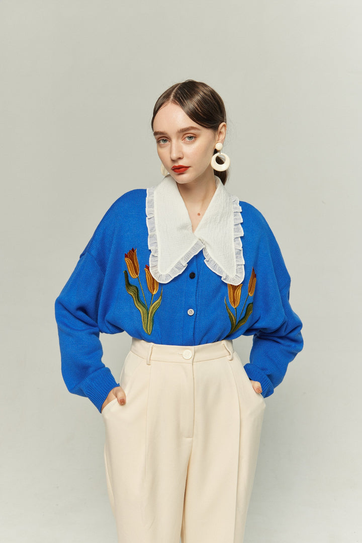 《メリーがまた嫉妬している》シースルーフリルブラウス-Off White