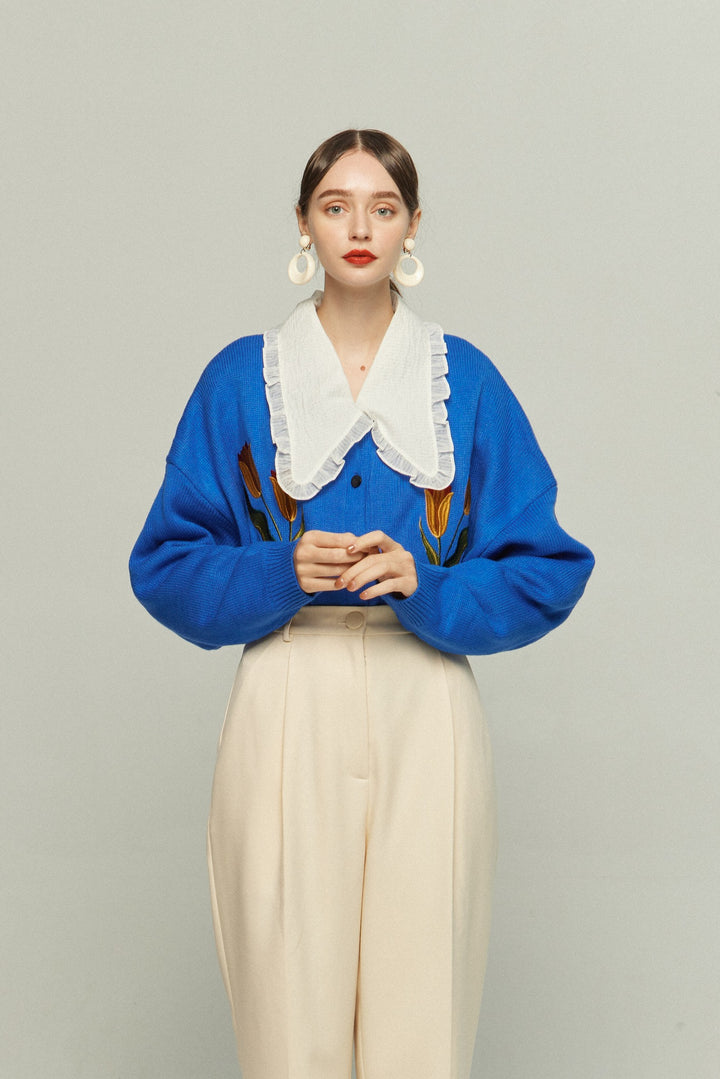 《メリーがまた嫉妬している》シースルーフリルブラウス-Off White