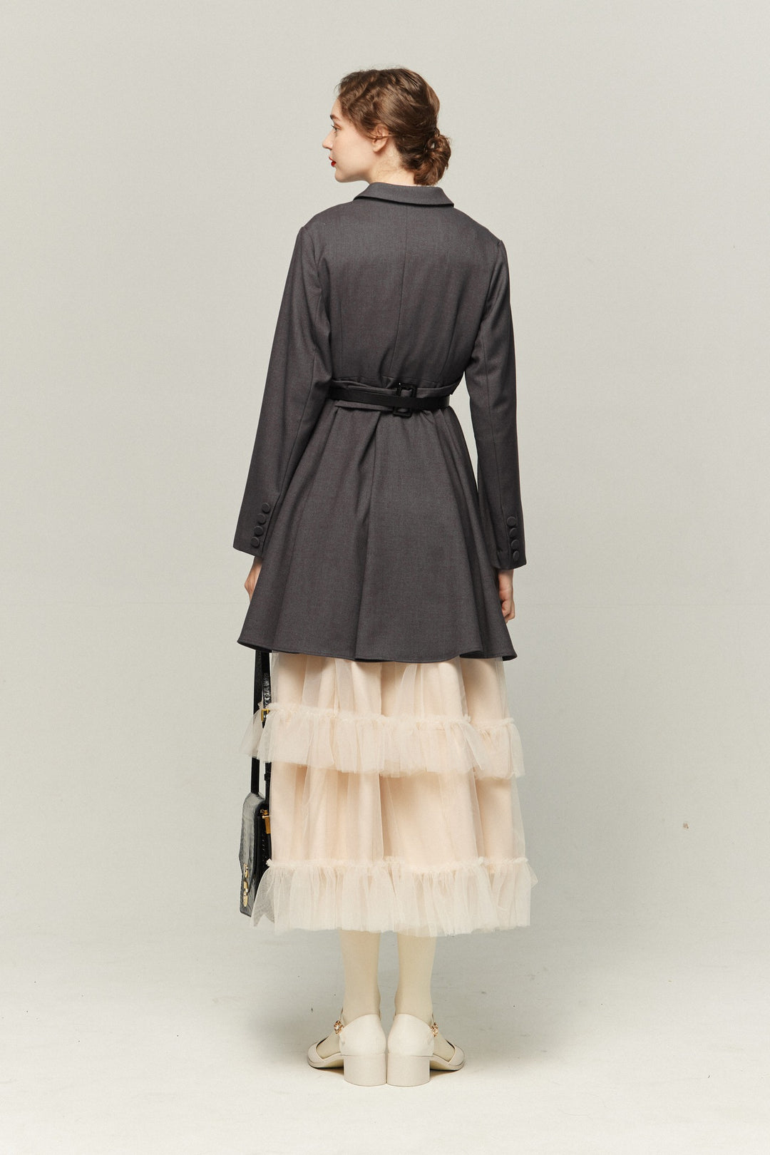 《実は私300歳》チュールフリルハイウエストフレアスカート-Cream