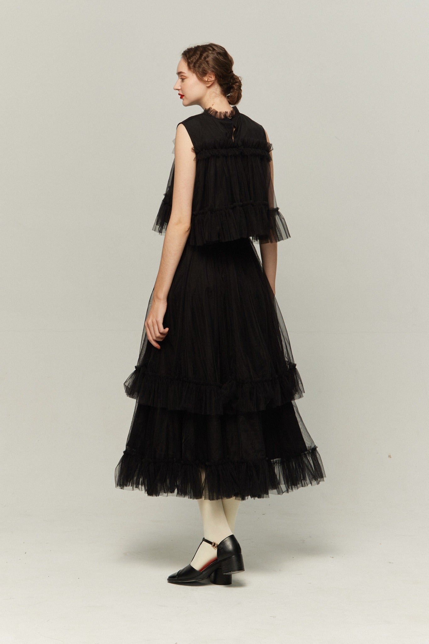 実は私300歳》チュールフリルハイウエストフレアスカート-Black – Tnewties