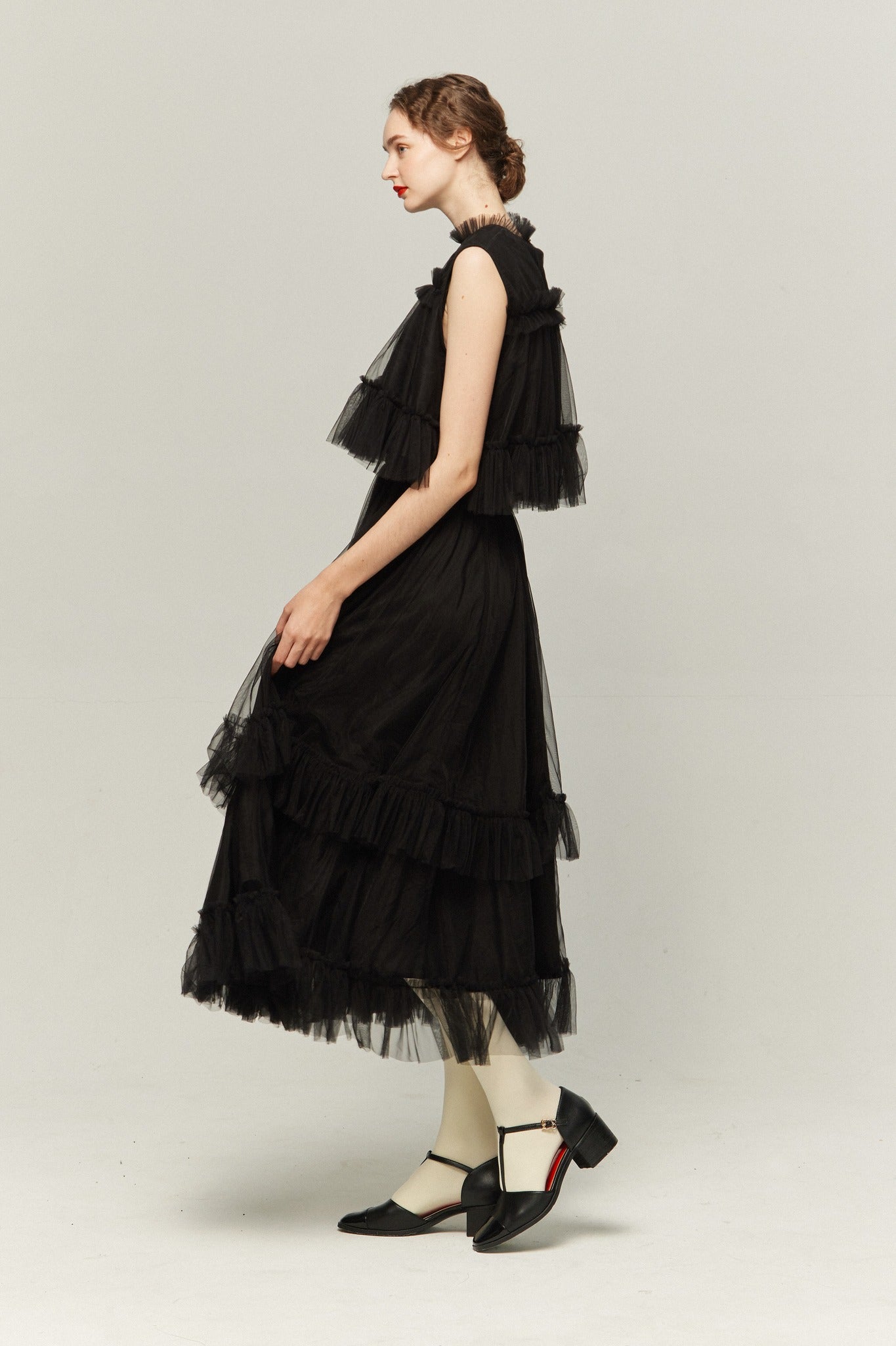 実は私300歳》チュールフリルハイウエストフレアスカート-Black – Tnewties