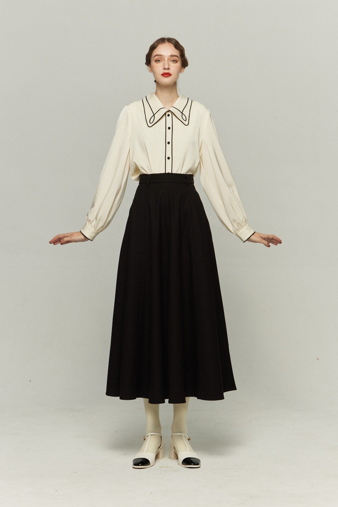 Tnewties トゥエンティーズ この口紅を試して パイピング アイボリー M この口紅を試して》パイピングデザインブラウス-Ivory – Tnewties