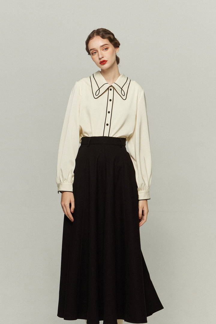 この口紅を試して》パイピングデザインブラウス-Ivory – Tnewties