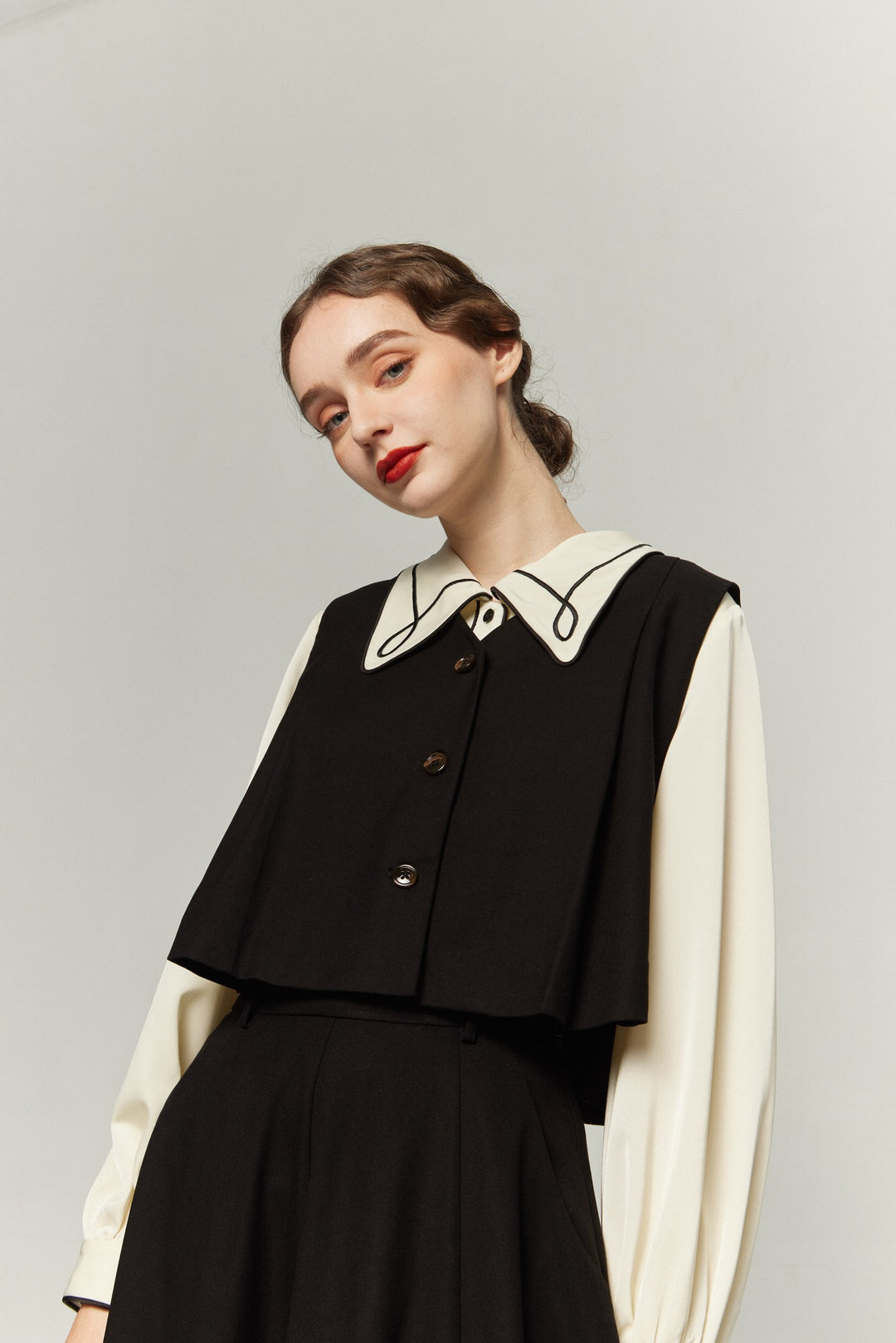 tnewties この口紅を試して　ブラウス この口紅を試して》パイピングデザインブラウス-Ivory – Tnewties