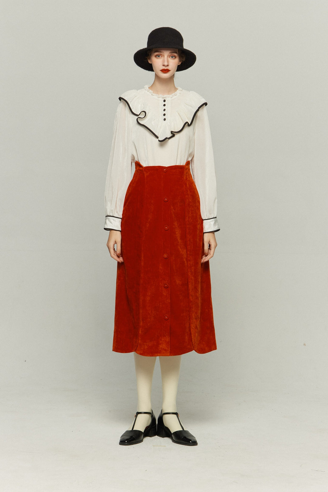 バスタブに花びらを舞わせて》レイヤードハイウエストスカート-Orange