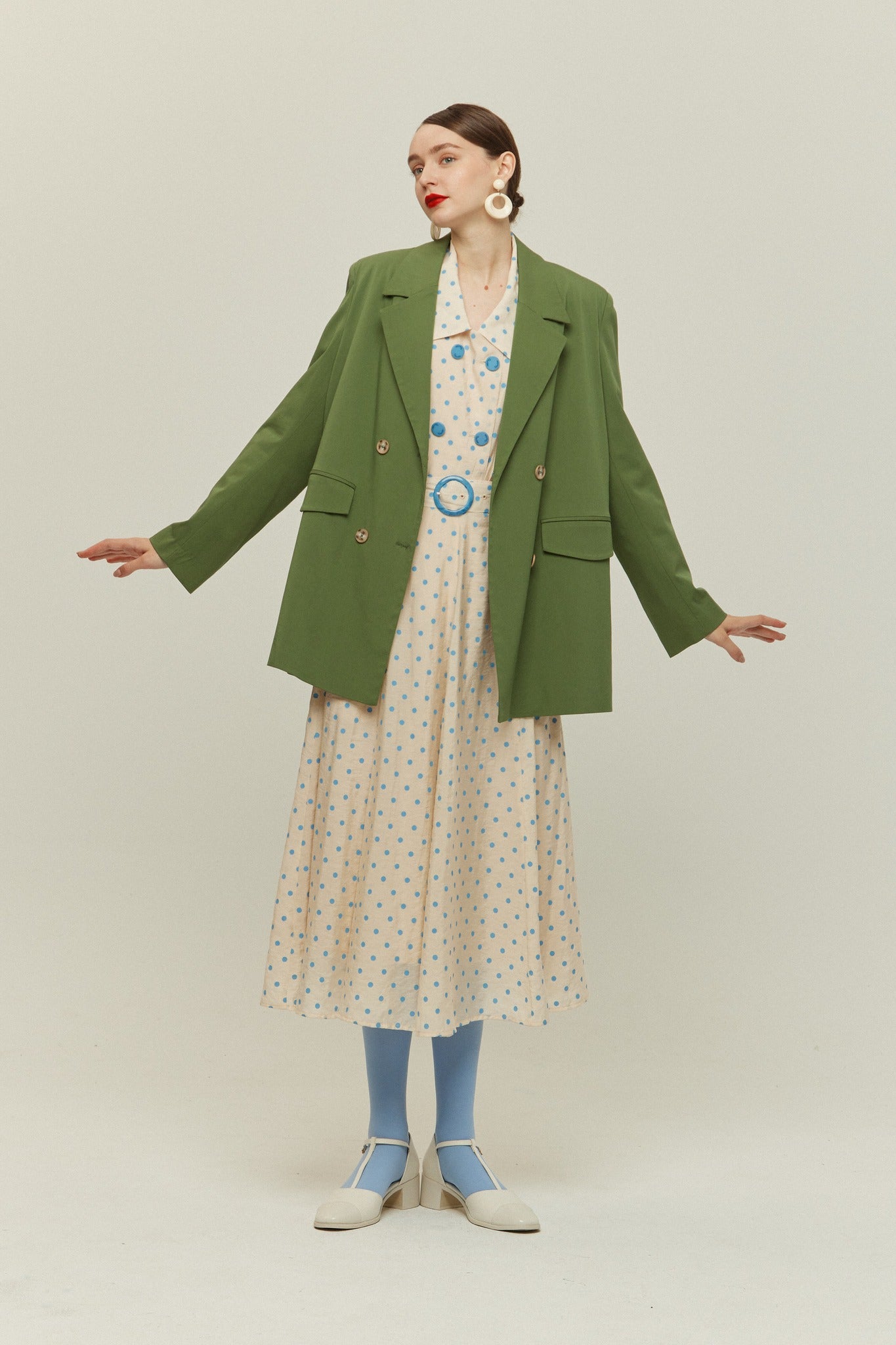 木の枝で地図を描いて》ダブルボタンジャケット-Light green – Tnewties