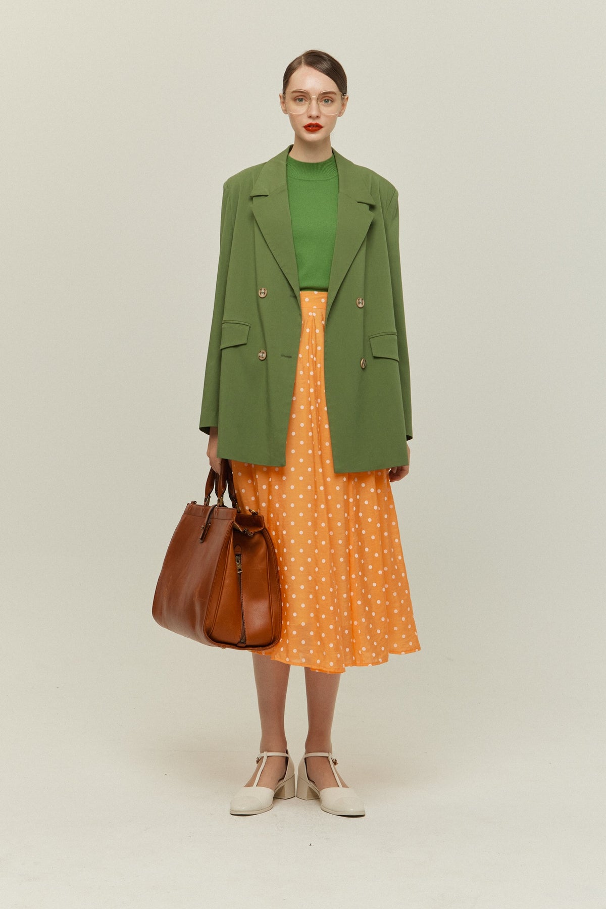 《Draw a map with tree branches》Double button jacket-Light green
